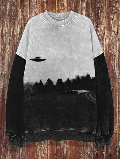 Unisex UFO Print Halloween Crew Neck Casual Sweatshirt