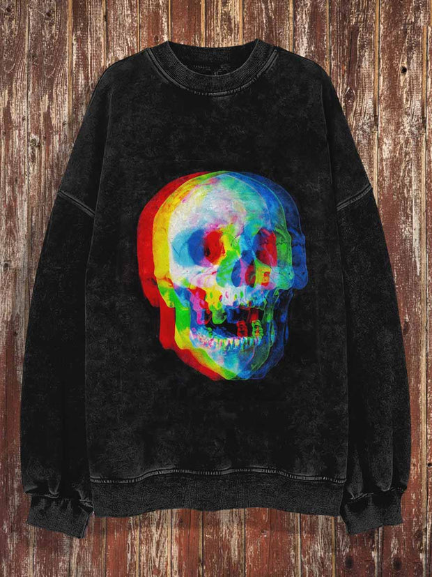 Unisex Punk Skull Halloween Print Crew Neck Casual Sweatshirt