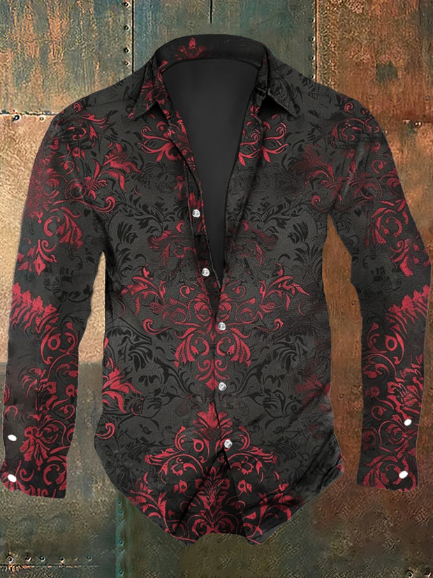 Men's Retro Graphic Print Casual Shirt Long Sleeve