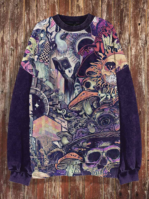 Unisex Fantasy Skull Print Halloween Crew Neck Casual Sweatshirt