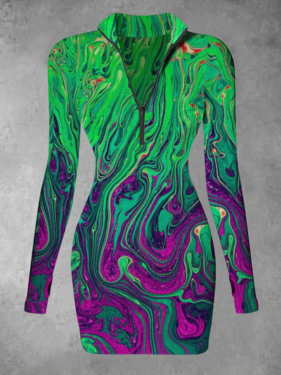 Women's Fantasy Gradient Abstract Print Casual Long Sleeve Mini Dress