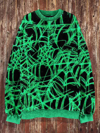 Unisex Fantasy Spider Web Print Halloween Crew Neck Casual Sweatshirt