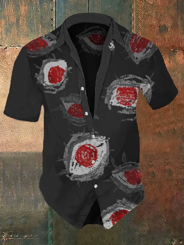 Men's Retro Dark Style Blood Eyes Print Casual Shirt