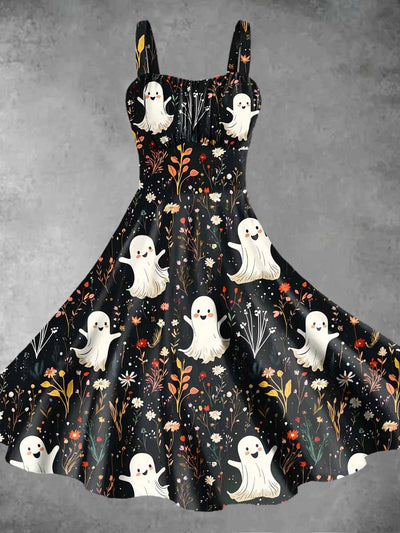 Women's Halloween Ghost Floral Print Suspender Dress