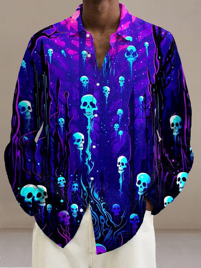 Gentleman Vintage Halloween Skull Ghost Art Print Long Sleeve Shirt