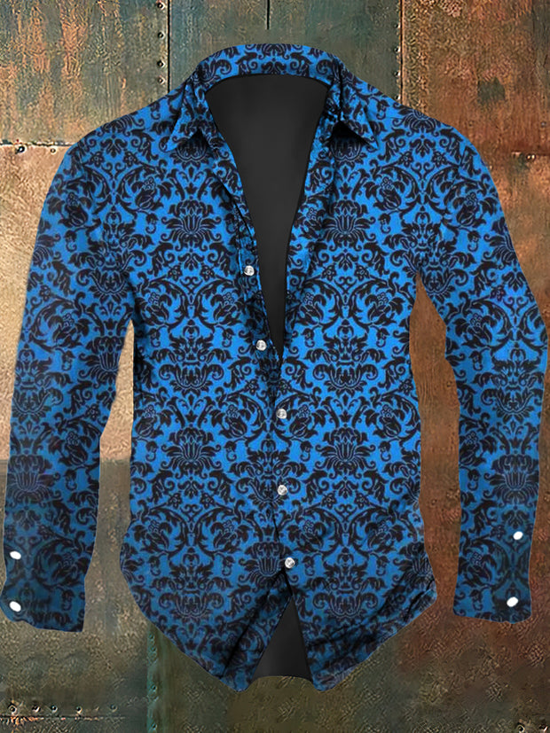 Men's Retro Graphic Print Casual Long Sleeve Shirt