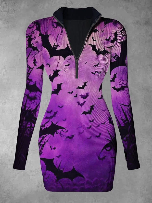 Women's Bats Abstract Print Casual Long Sleeve Mini Dress