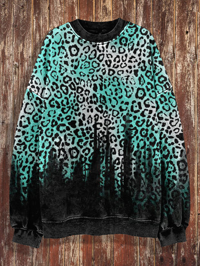 Unisex Leopard Print Halloween Crew Neck Casual Sweatshirt