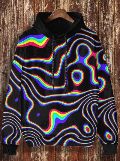 Unisex Abstract Lines Print Halloween Casual Hooded Sweatshirt