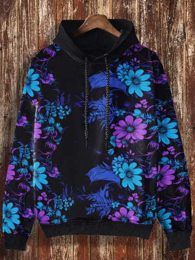 Unisex Everlasting Flower Print Halloween Casual Hooded Sweatshirt