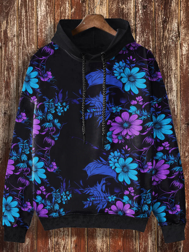 Unisex Everlasting Flower Print Halloween Casual Hooded Sweatshirt