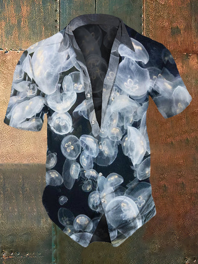 Men's Retro Dark Style Jellyfish Print Casual Shirt