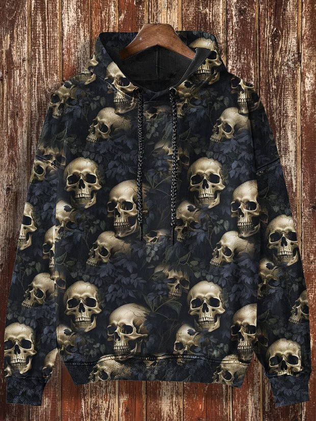 Unisex Vintage Skulls Halloween Print Casual Hooded Sweatshirt