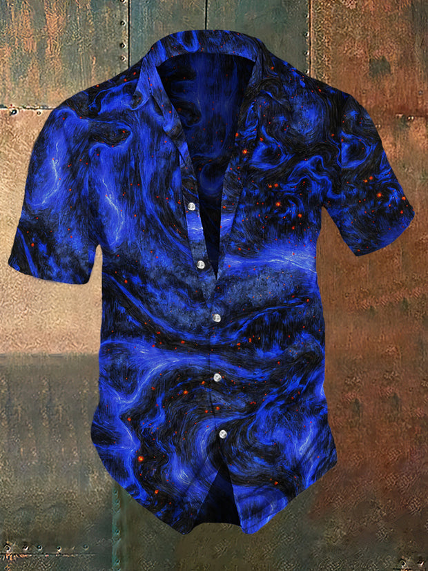 Men's Retro Dark Style Aurora Print Casual Shirt