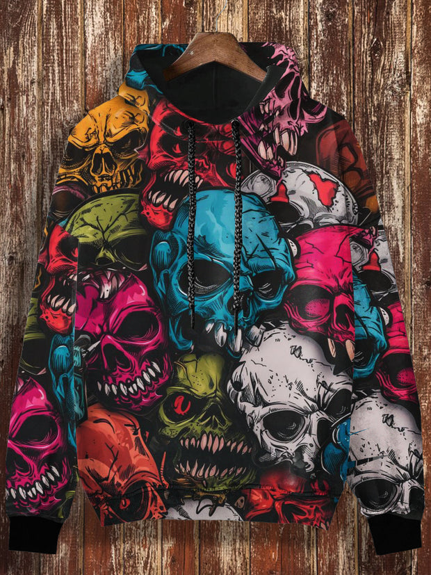 Unisex Colorful Skull Print Halloween Casual Hooded Sweatshirt