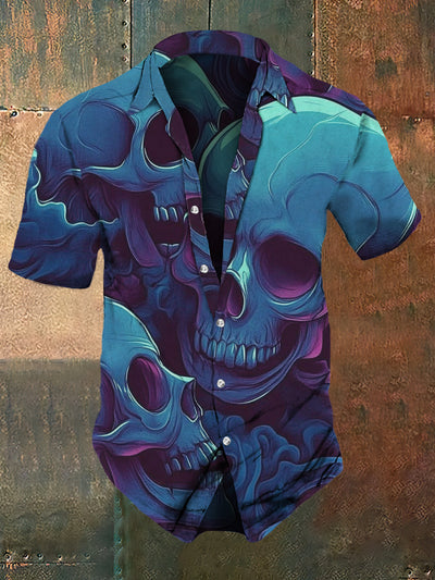 Men's Retro Dark Style Skull Print Casual Vintage Shirt