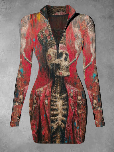 Women's Skull King Abstract Print Casual Long Sleeve Mini Dress