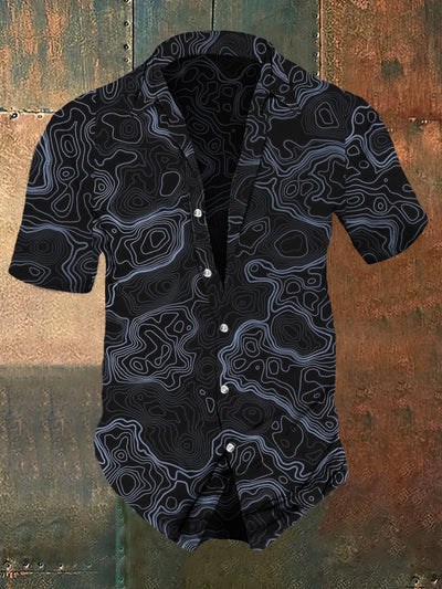 Men's Retro Dark Style Line Print Casual Shirt