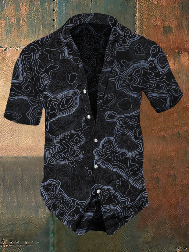 Men's Retro Dark Style Line Print Casual Shirt