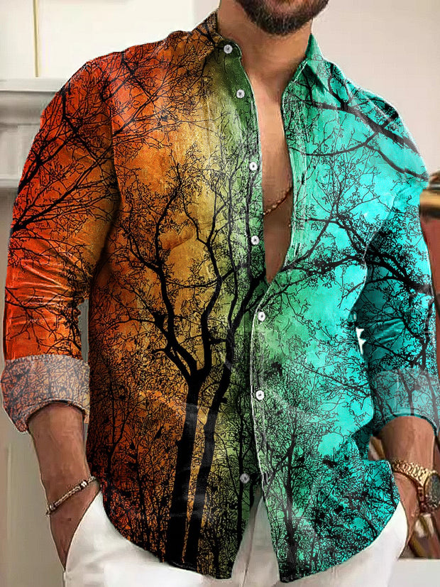 Gentleman Vintage Gradient Colorful Forest Art Print Long Sleeve Shirt