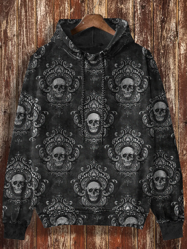 Unisex Retro Dark Style Skull Print Halloween Casual Hooded Sweatshirt