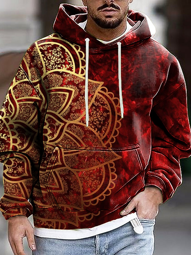 Men's Vintage Mandala Art Print Hooded Sweatshirt