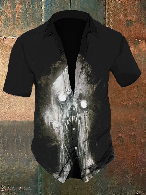 Men's Retro Dark Style Monster Print Casual Vintage Shirt