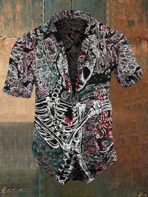 Men's Retro Dark Style Skull Print Casual Vintage Shirt