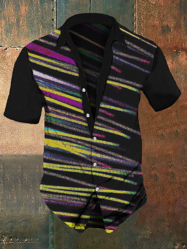 Men's Retro Dark Style Colorful Line Print Casual Vintage Shirt