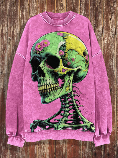 Unisex Funny Skull Print Halloween Crew Neck Casual Sweatshirt