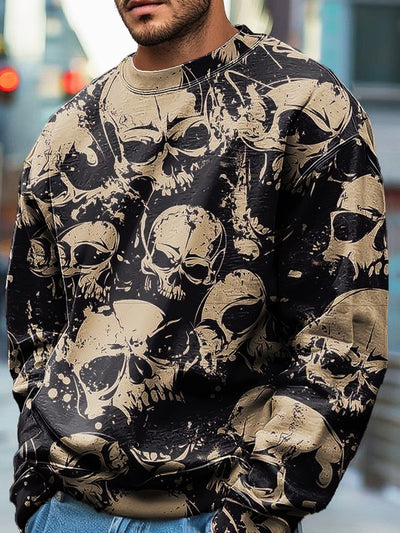 Everyday Casual Halloween Abstract Skull Art Print Crew Neck Pullover Sweatshirt