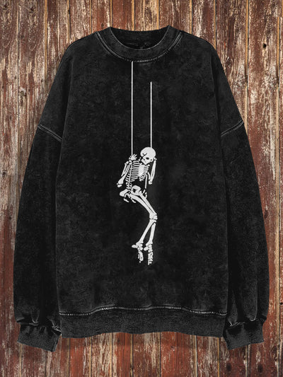 Unisex Swing Skull Print Halloween Crew Neck Casual Sweatshirt