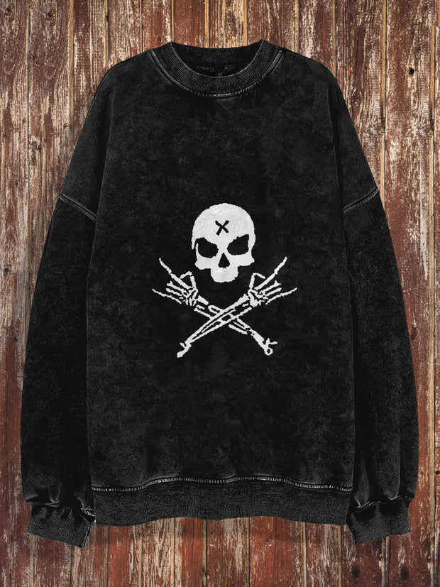 Unisex Abstract Punk Skull Print Halloween Crew Neck Casual Sweatshirt