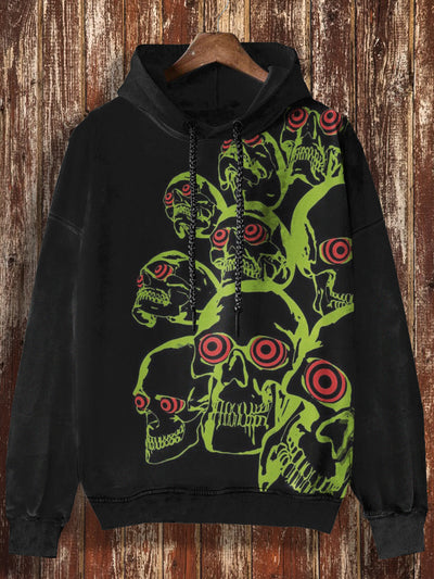 Unisex Green Skull Print Halloween Casual Hooded Sweatshirt