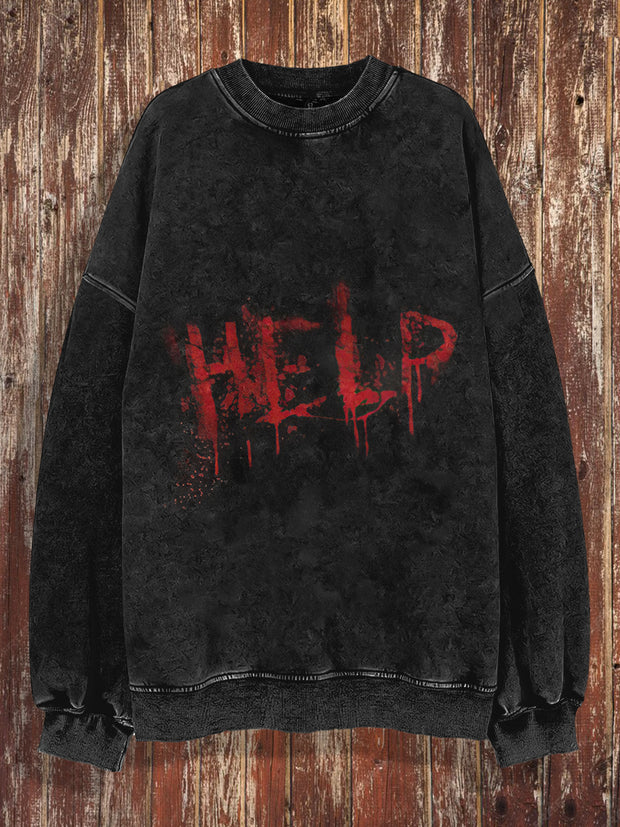 Unisex Help Print Halloween Crew Neck Casual Sweatshirt