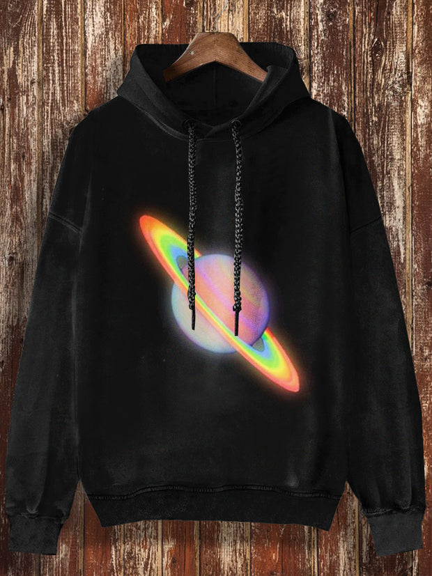 Unisex Fantasy Saturn Print Halloween Casual Hooded Sweatshirt