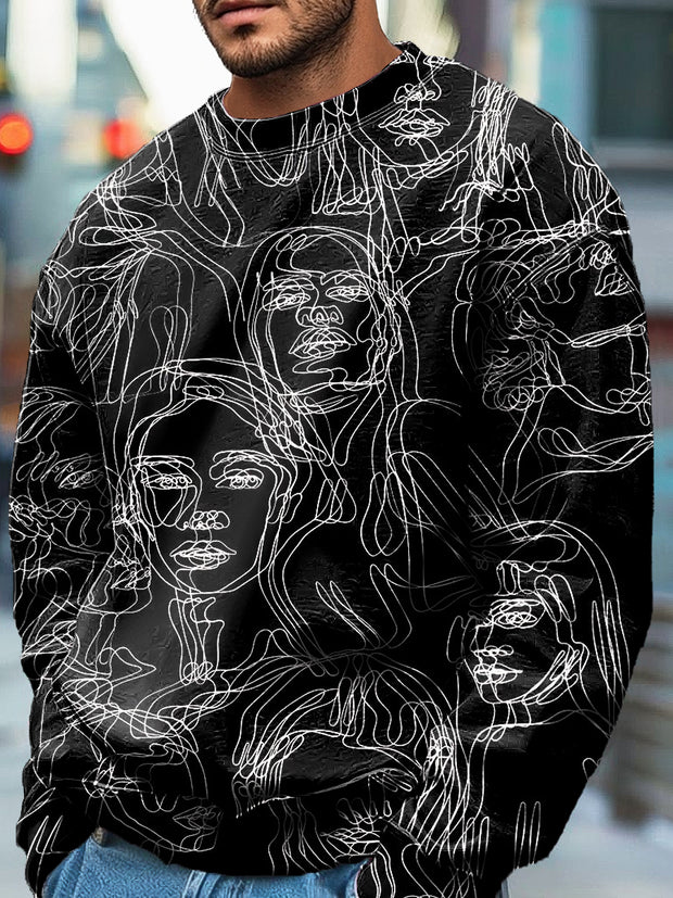 Everyday Casual Halloween Psychedelic Portrait Art Print Crew Neck Pullover Sweatshirt