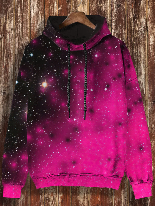 Unisex Starry Sky Gradient Halloween Print Casual Hooded Sweatshirt