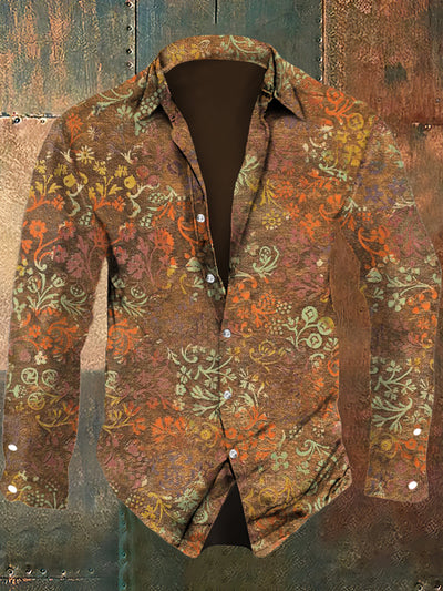 Men's Retro Floral Pattern Casual Long Sleeve Shirt