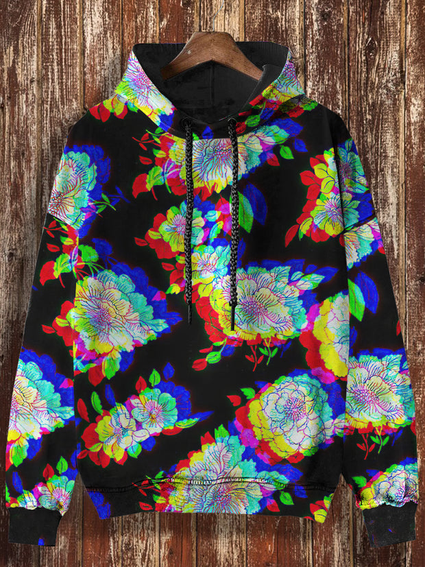 Unisex 3D Colorful Floral Print Halloween Casual Hooded Sweatshirt