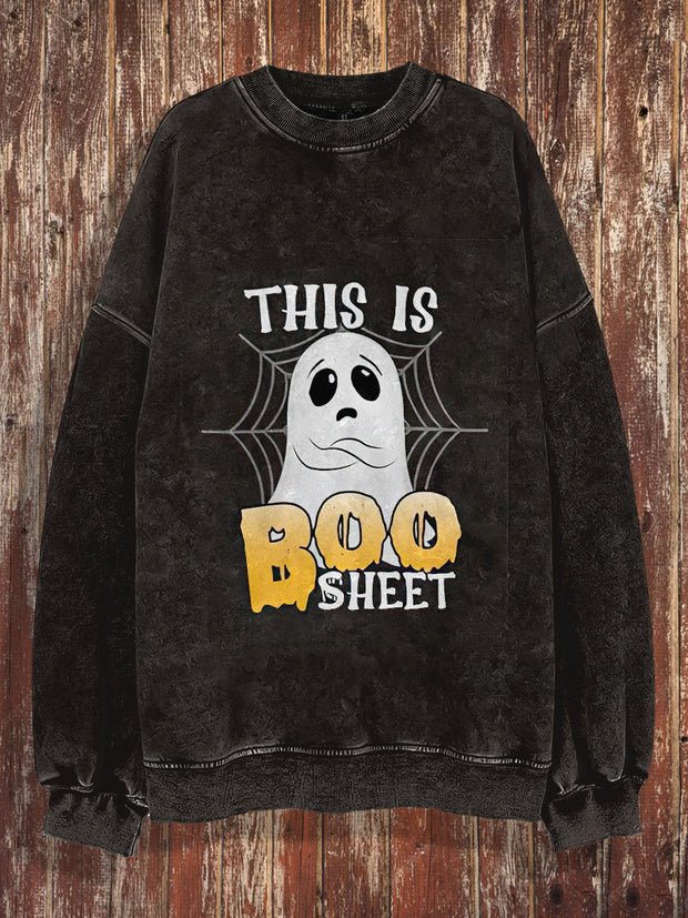 Unisex Cute Ghost Print Halloween Crew Neck Casual Sweatshirt