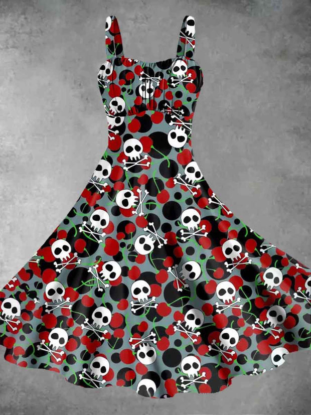 Women's Halloween Skull Print Suspender Dress