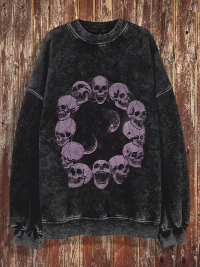 Unisex Skull And Moon Print Halloween Crew Neck Casual Sweatshirt