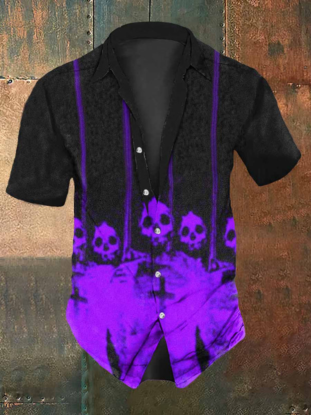 Men's Retro Dark Style Skull Soldier Print Casual Vintage Shirt