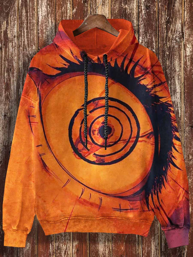 Unisex Abstract Horror Eye Print Casual Hooded Sweatshirt