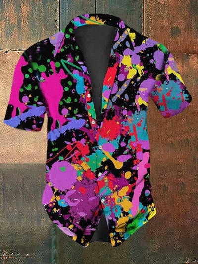 Men's Retro Dark Style Colorful Print Casual Vintage Shirt