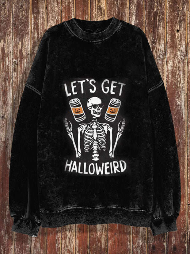 Unisex Let`s Get Halloweird Print Halloween Crew Neck Casual Sweatshirt