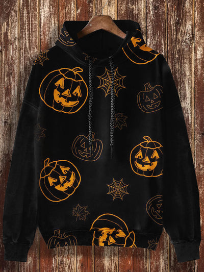 Unisex Pumpkin Print Halloween Casual Hooded Sweatshirt