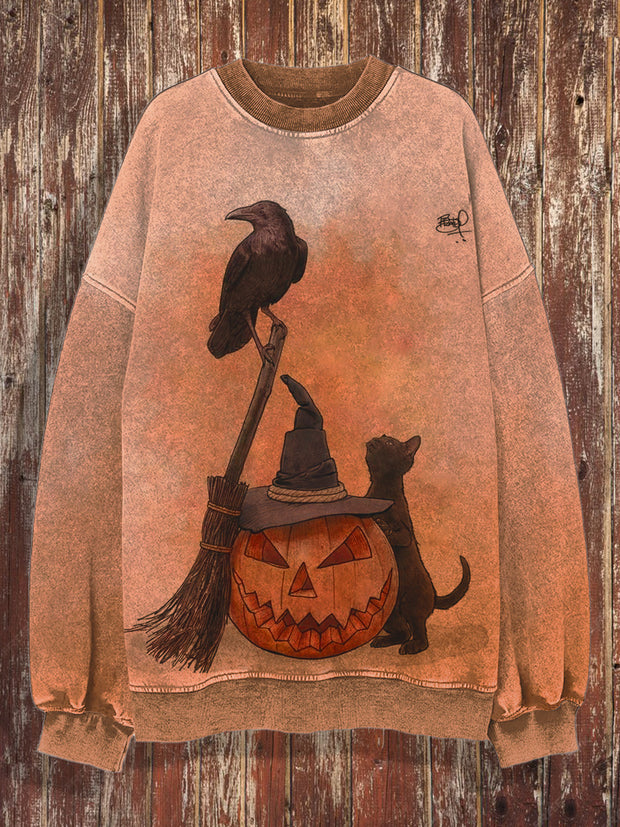 Unisex Halloween Round Neck Retro Fashionable  Loose Long Sleeved Sweatshirt