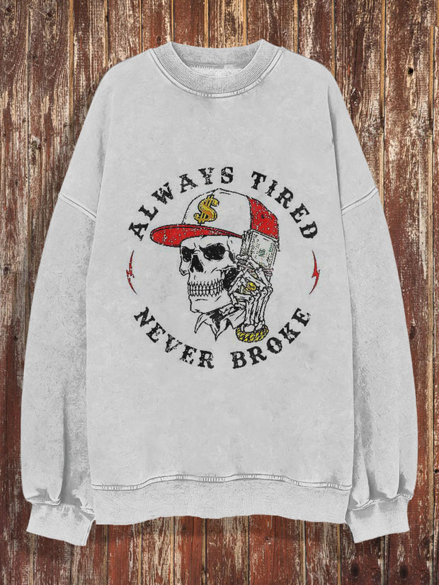 Unisex Never Broke Print Halloween Crew Neck Casual Sweatshirt